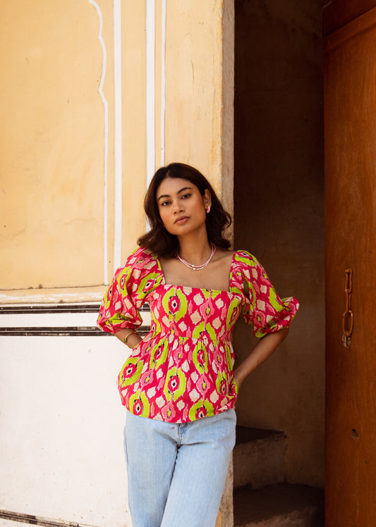 Pink Printed Sleeved Top