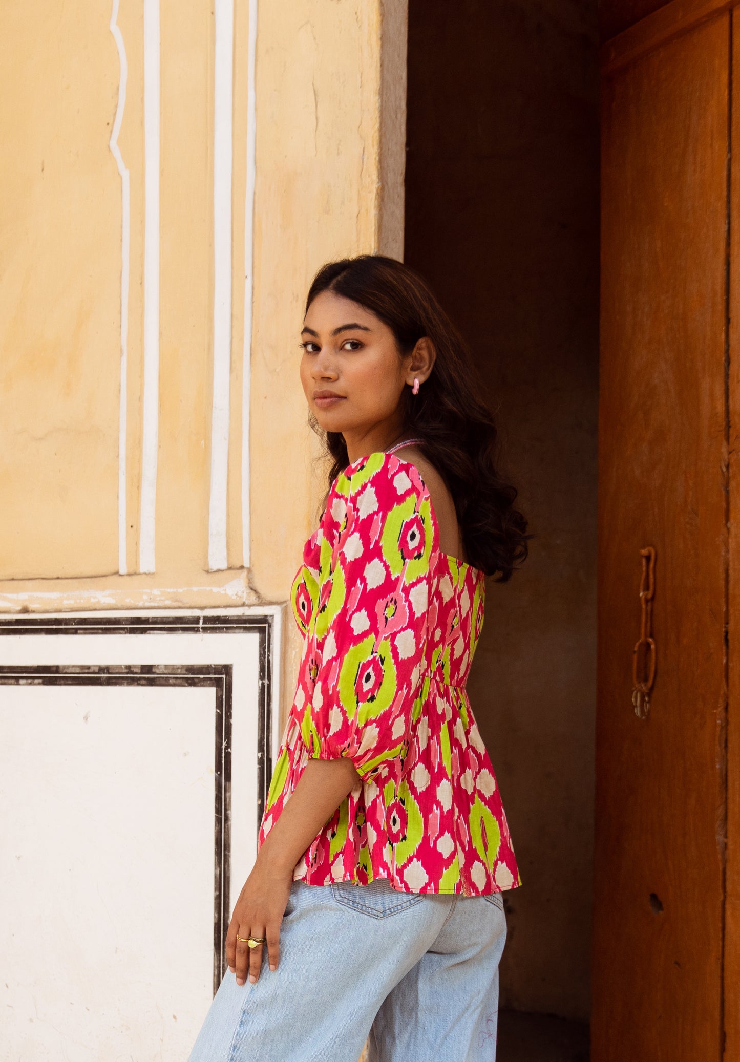 Pink Printed Sleeved Top