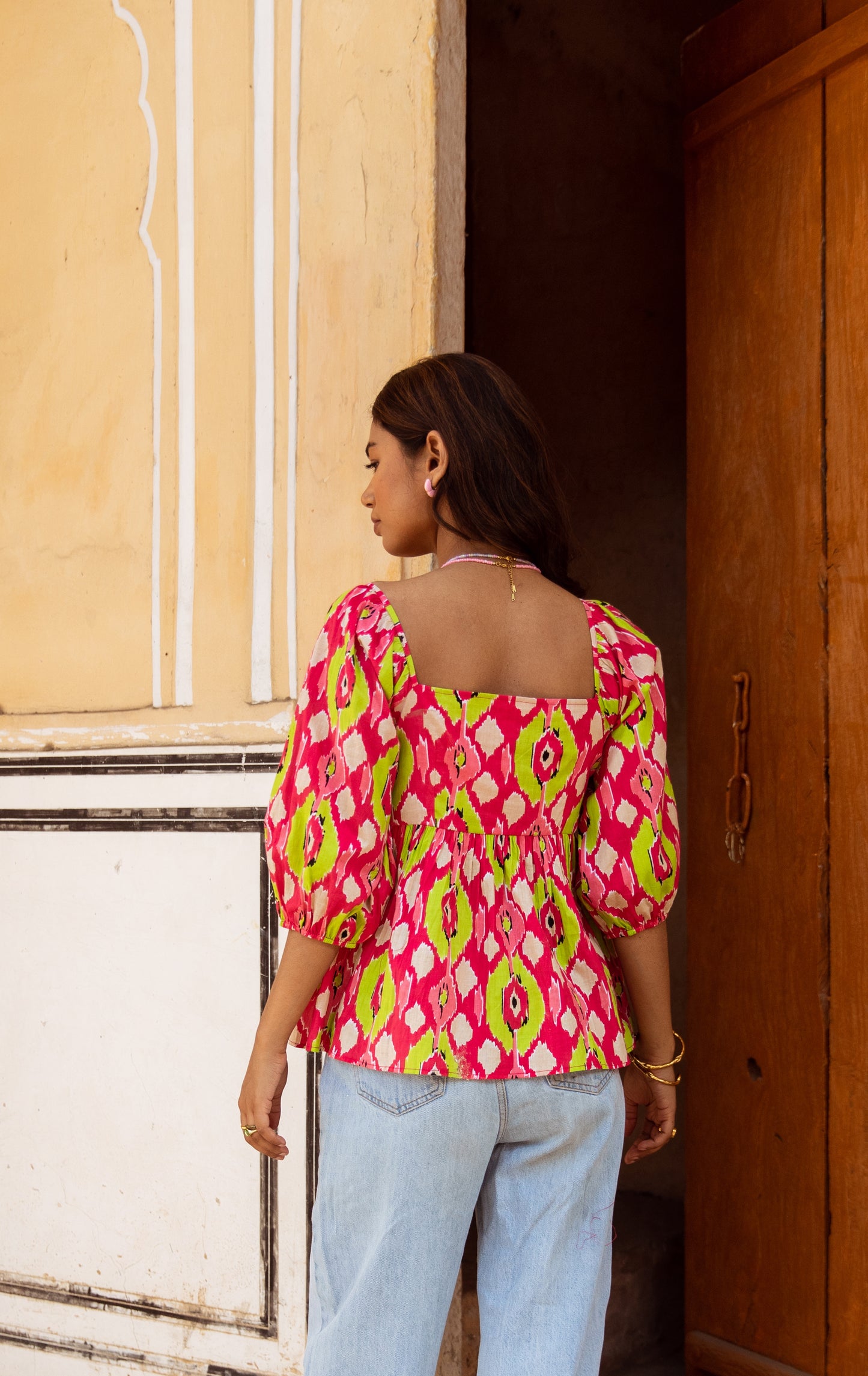Pink Printed Sleeved Top