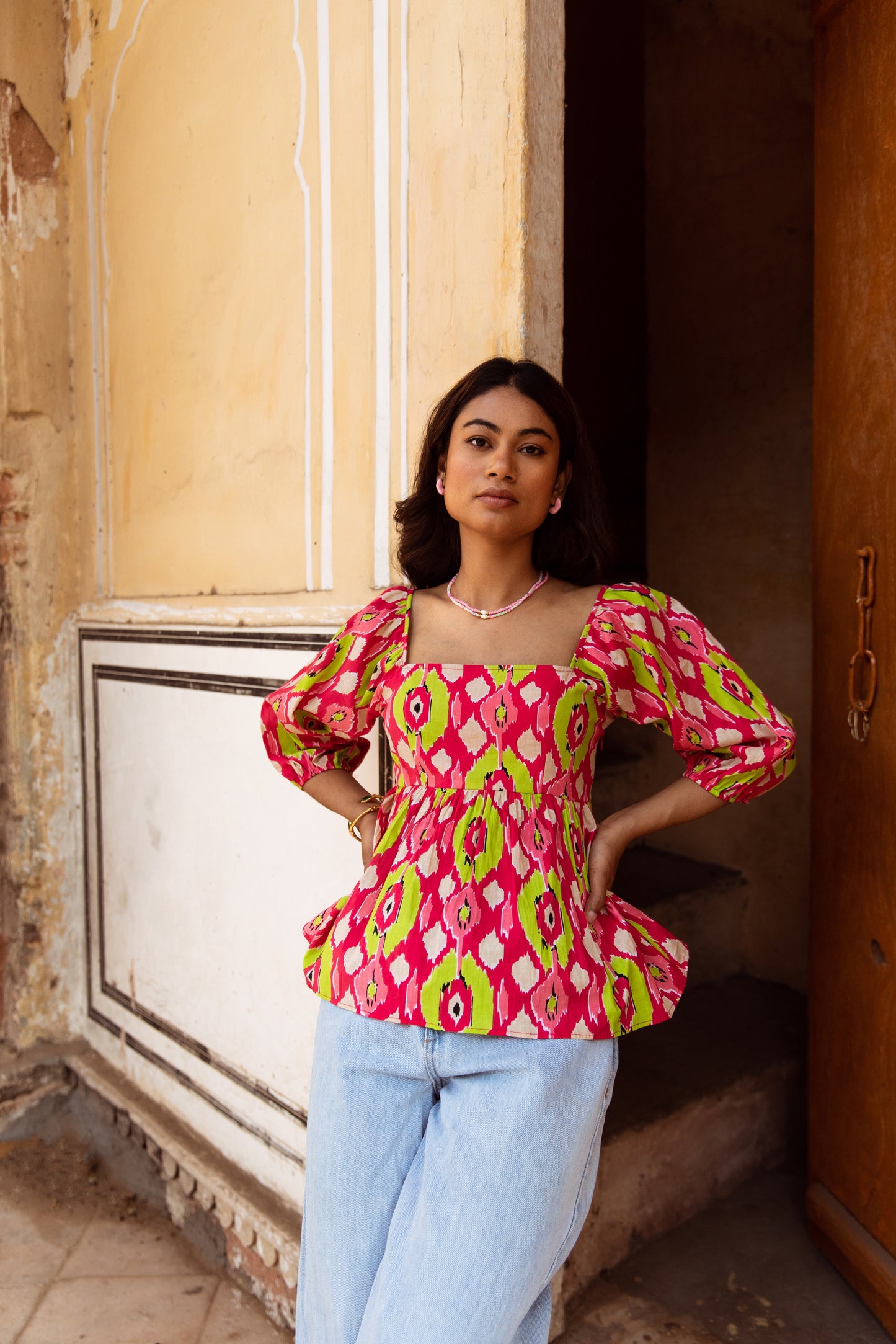 Pink Printed Sleeved Top