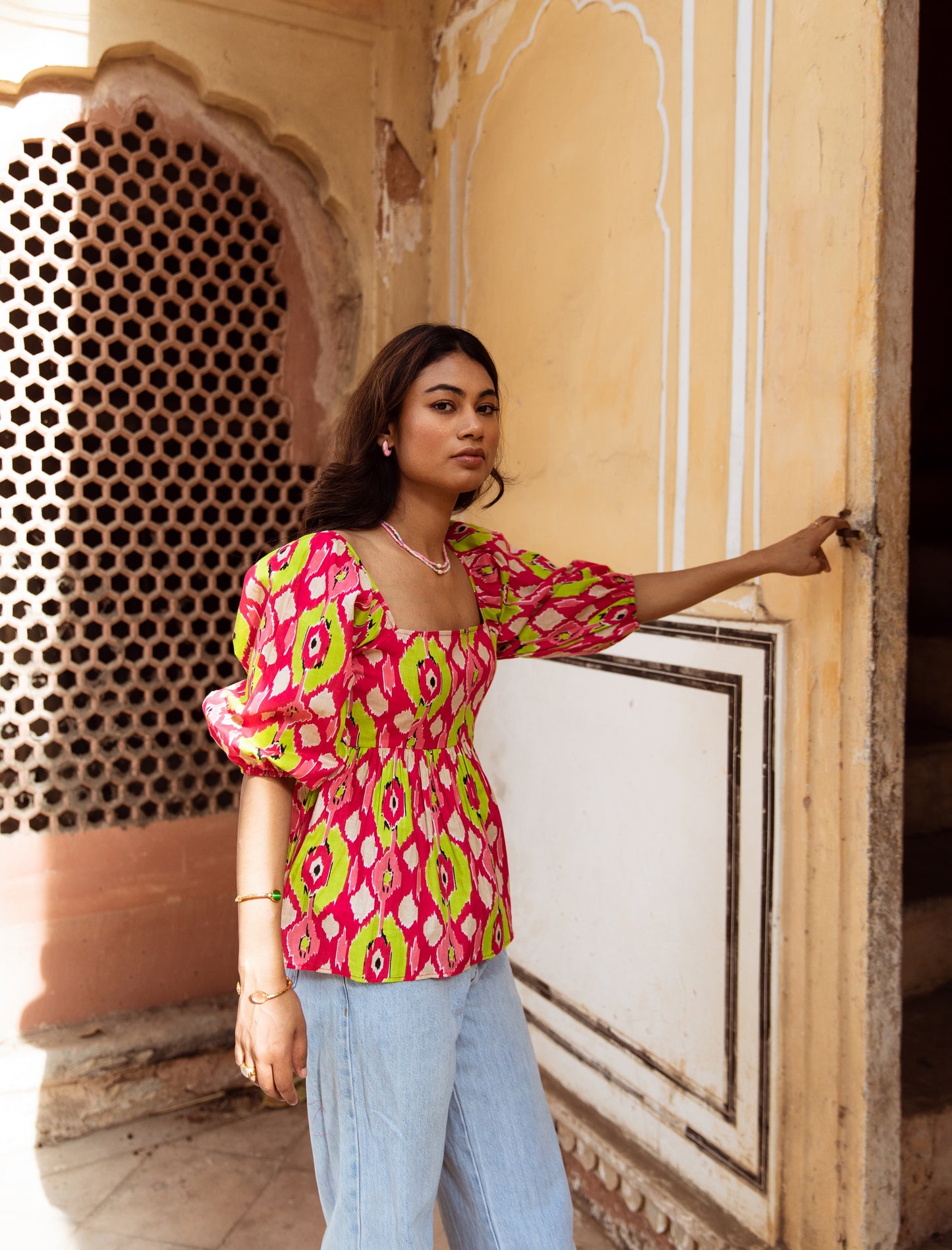 Pink Printed Sleeved Top