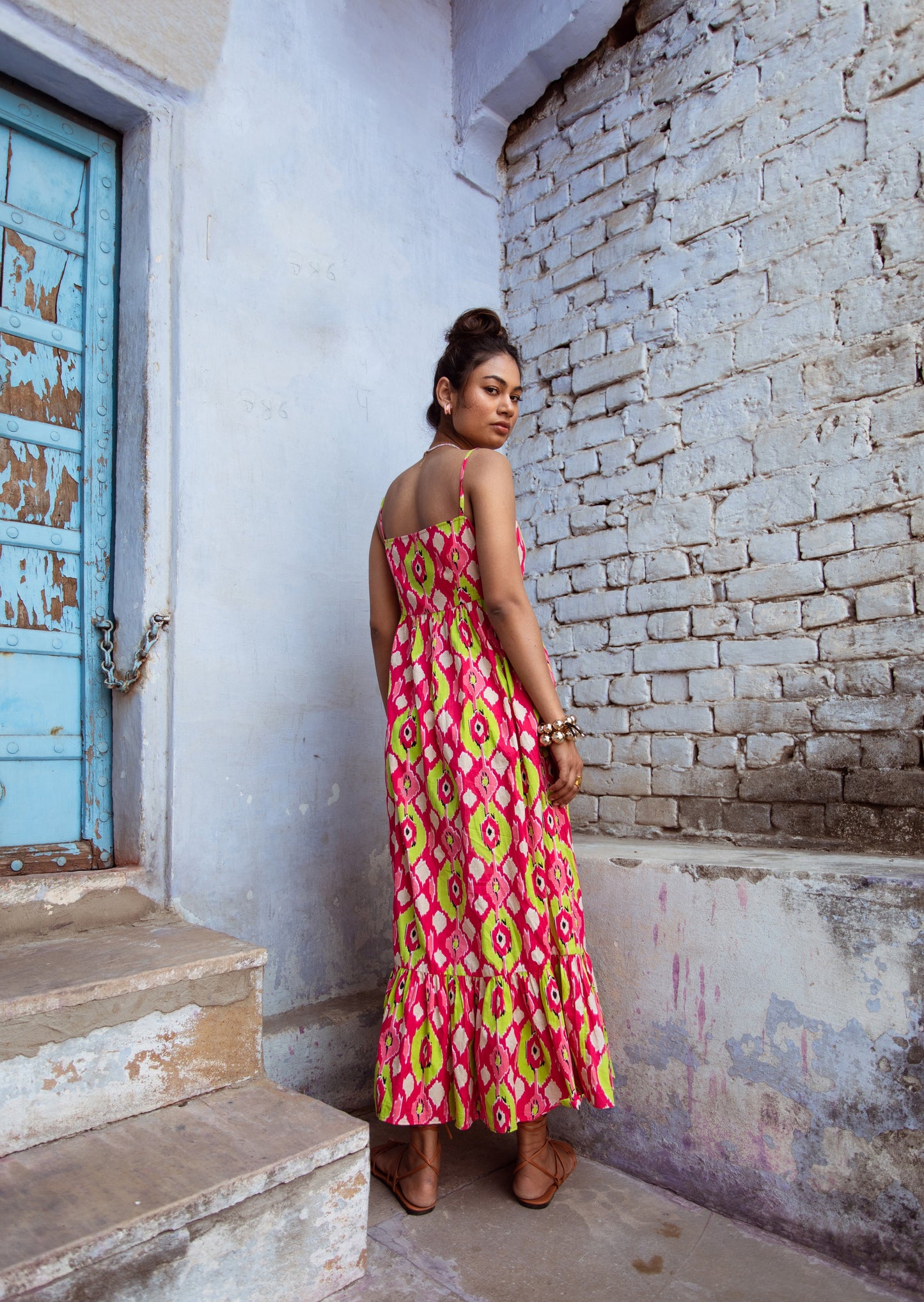 Pink Printed Thin Strap Dress