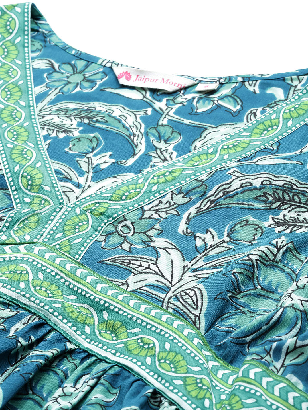 Turquoise V-neck Handblock Printed Dress