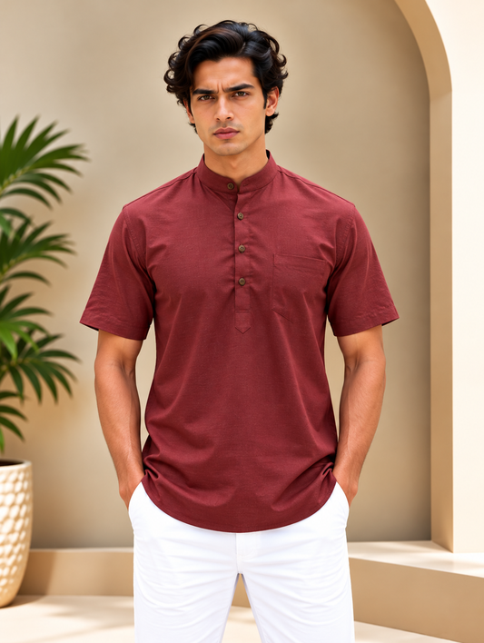 Maroon Kurta with Pocket