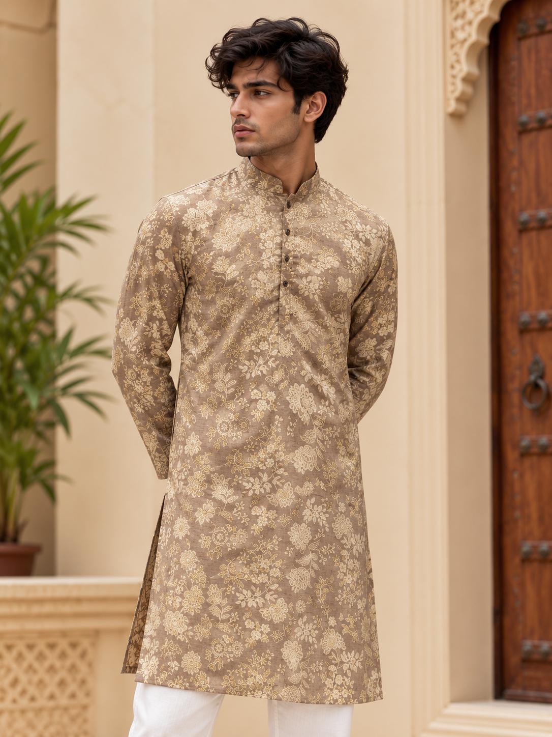 Brown Floral Long Kurta