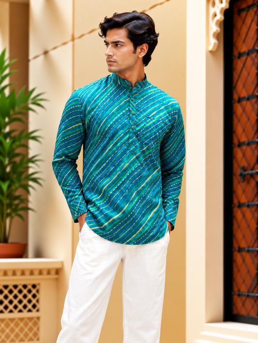 Turquoise Striped Short Kurta