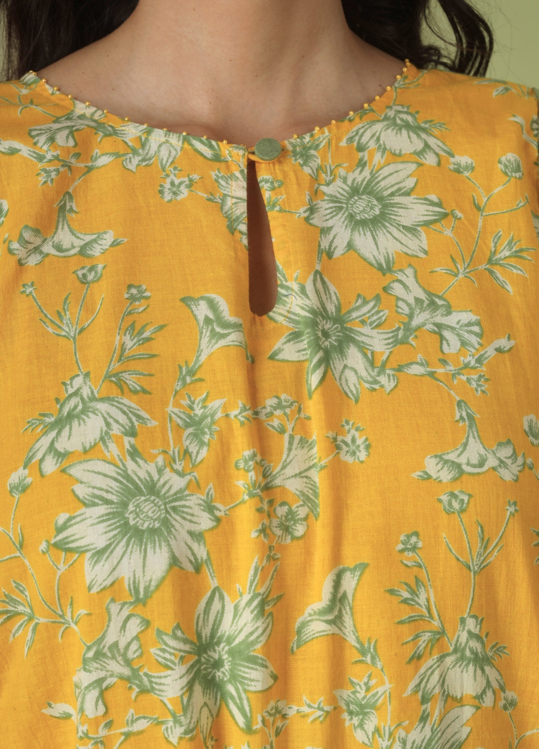 Yellow Printed Side Gathered Anarkali Set