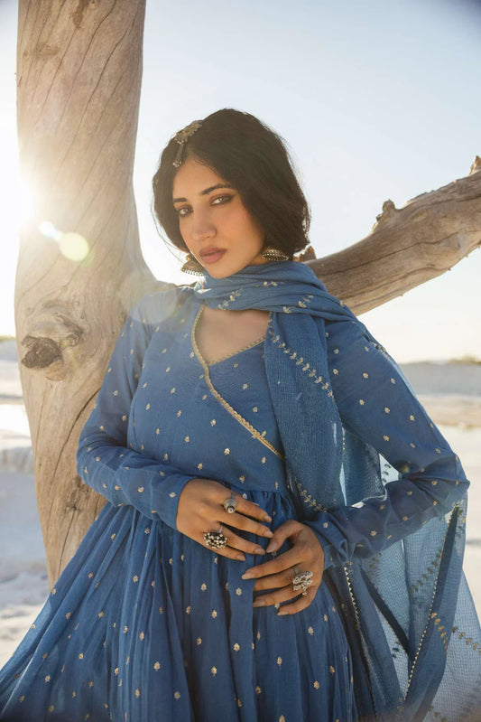 ROYAL BLUE MUL COTTON ANARKALI SET
