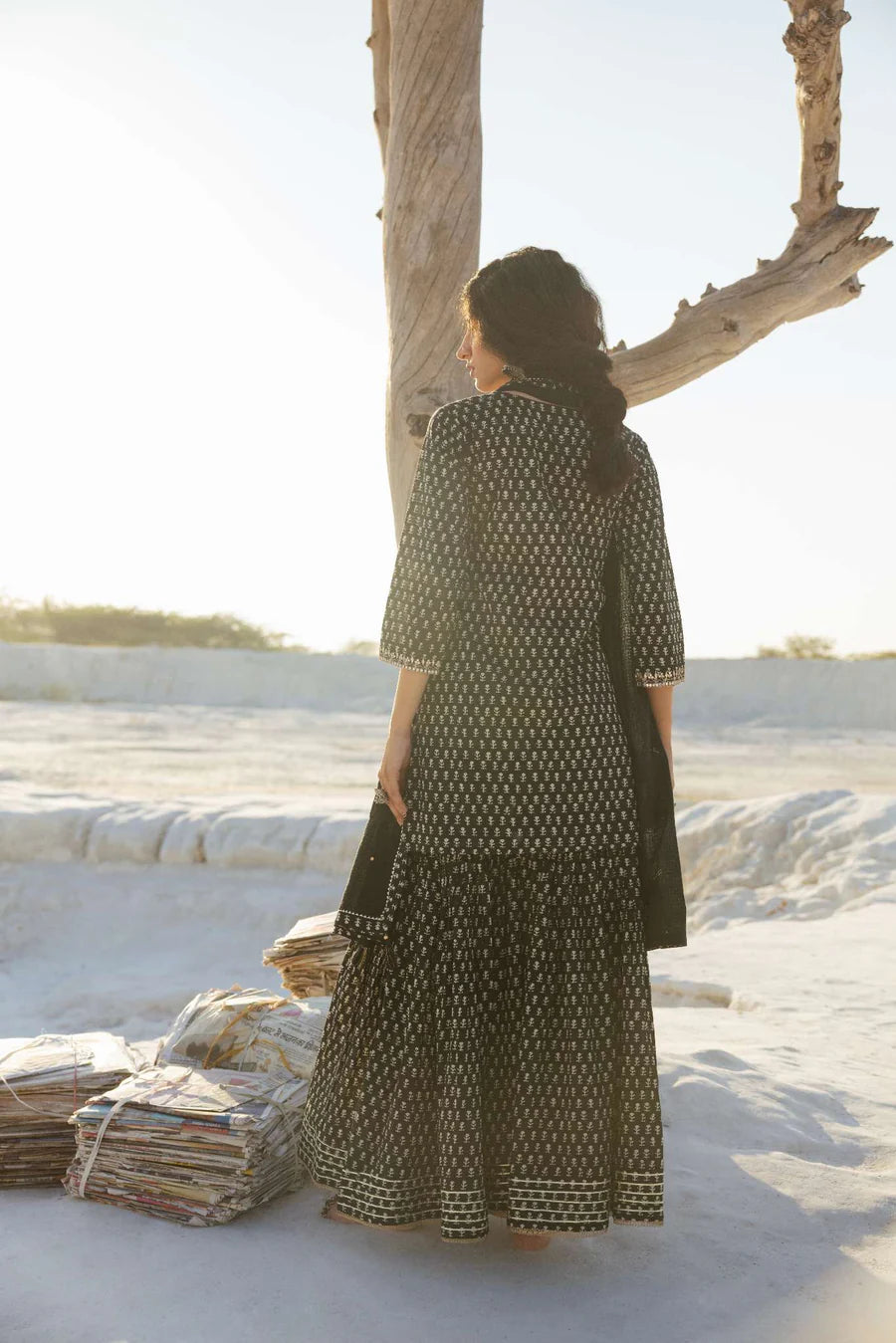 BLACK BLOCK PRINT SHARARA SET