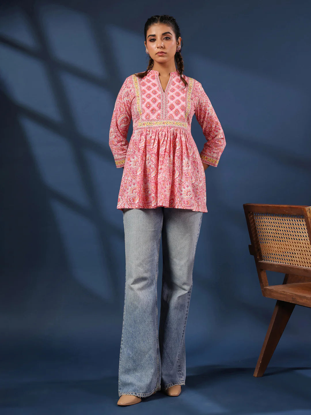 Pink Handblock Printed Cotton Top