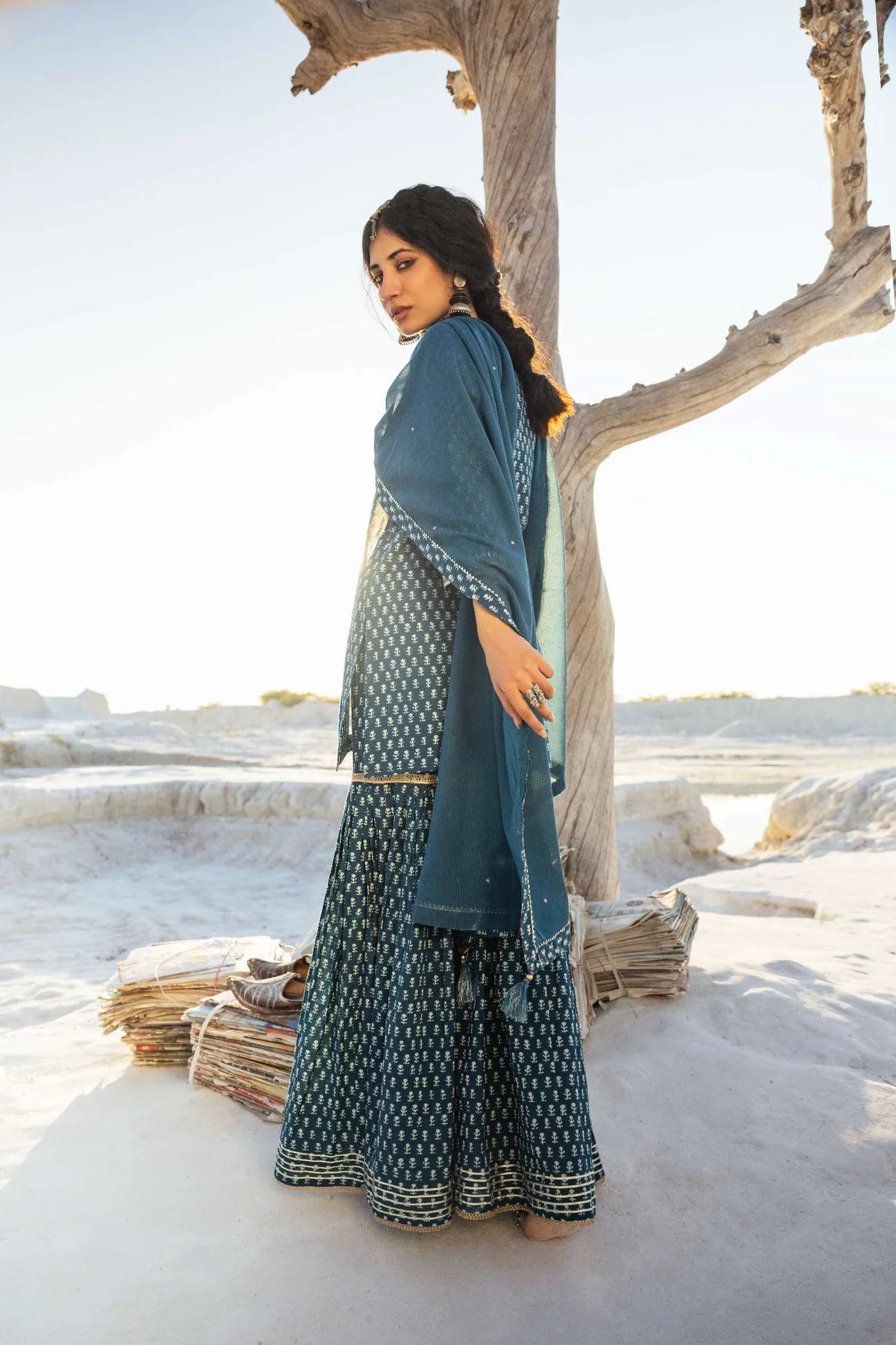 INDIGO BLUE BLOCK PRINT SHARARA SET