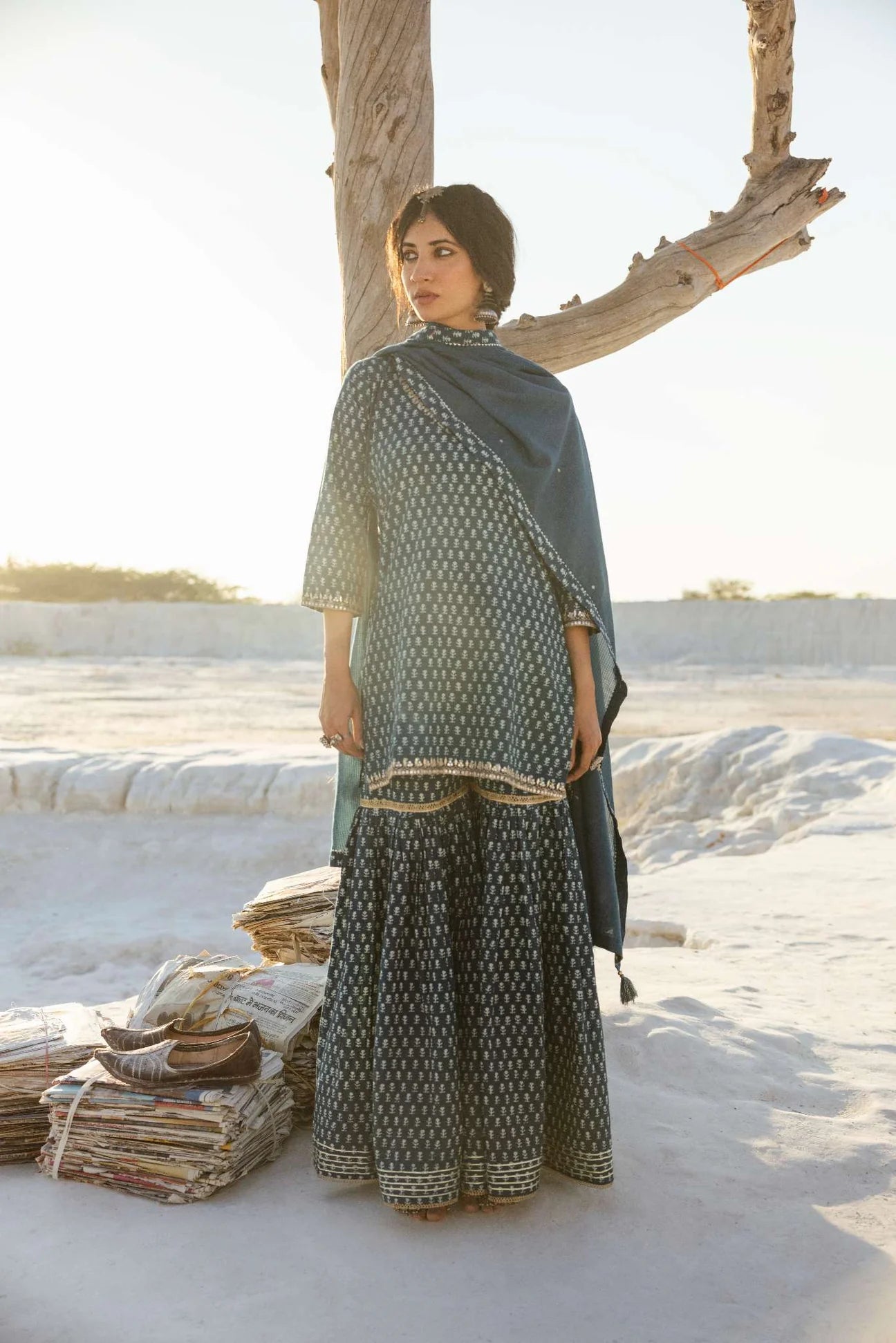 INDIGO BLUE BLOCK PRINT SHARARA SET
