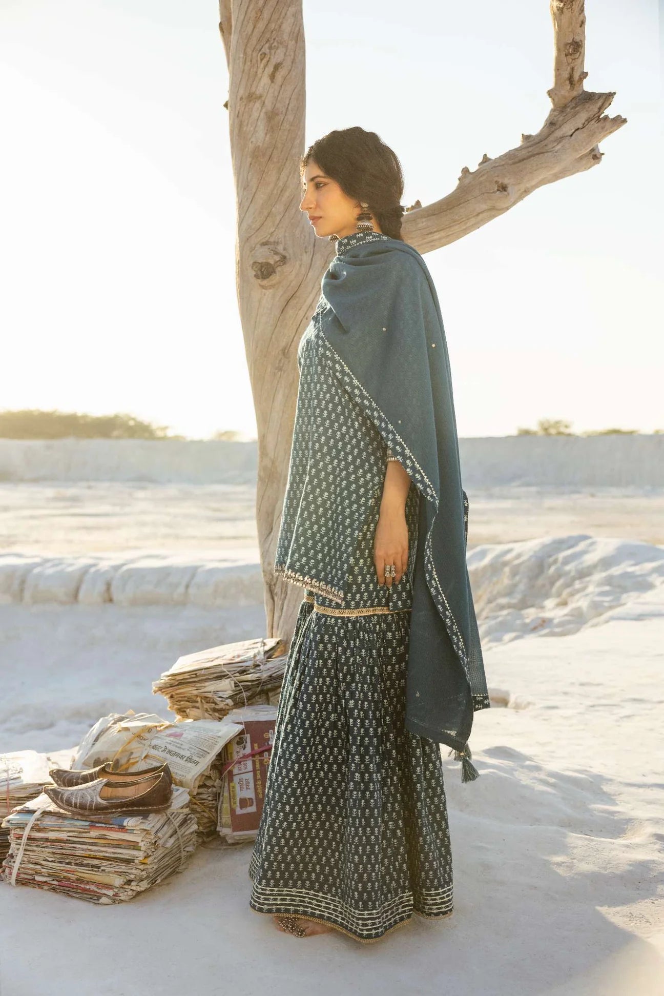 INDIGO BLUE BLOCK PRINT SHARARA SET