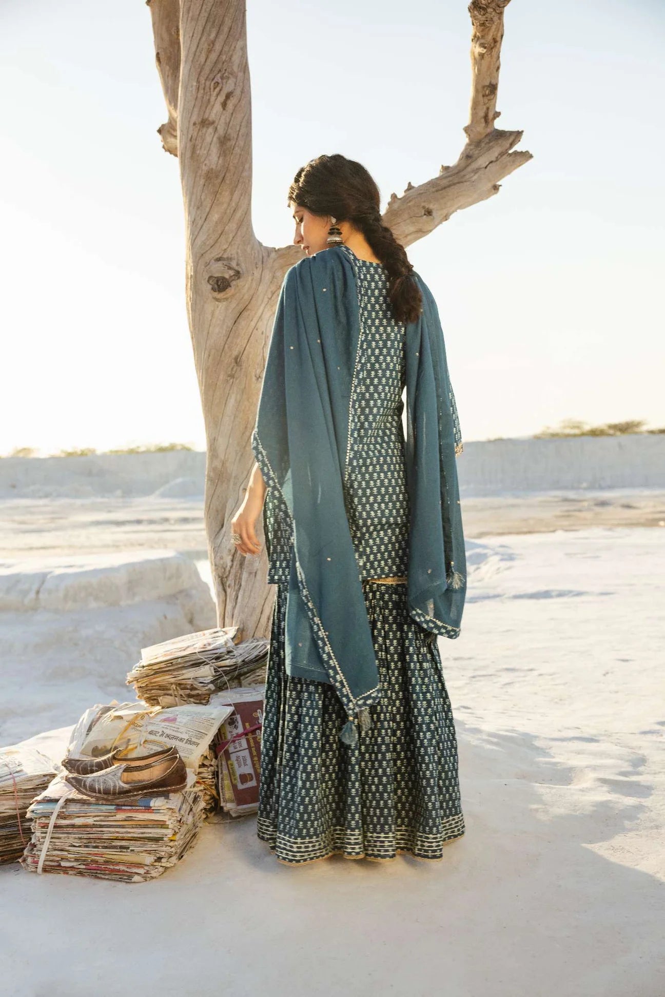 INDIGO BLUE BLOCK PRINT SHARARA SET