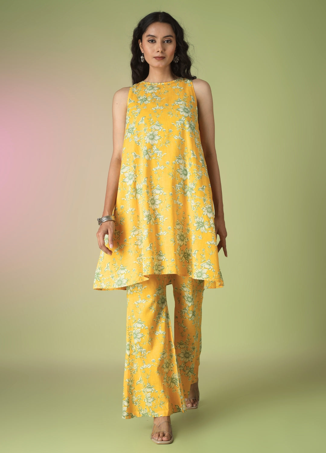 Yellow Sleeveless Kurta with Flared Pants