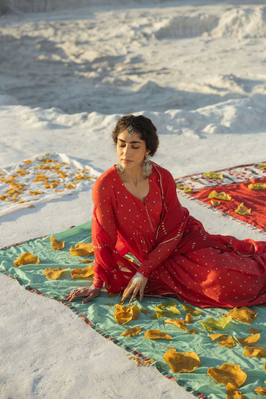 RED MUL COTTON ANARKALI SET