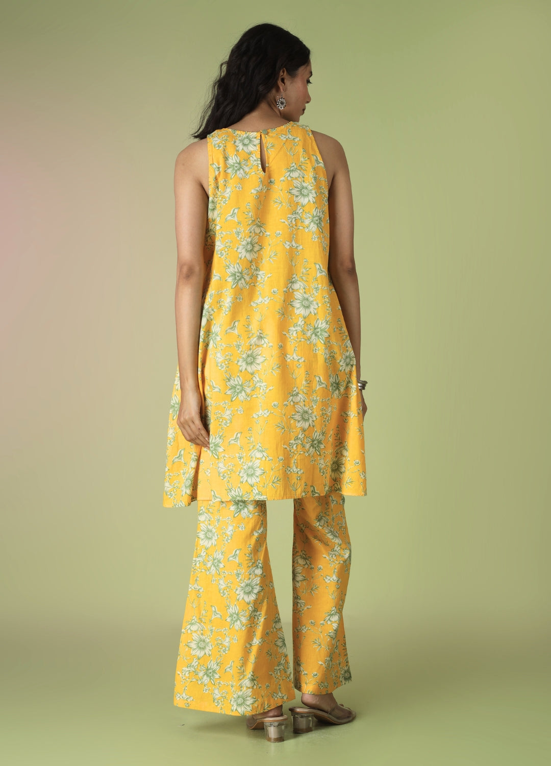 Yellow Sleeveless Kurta with Flared Pants