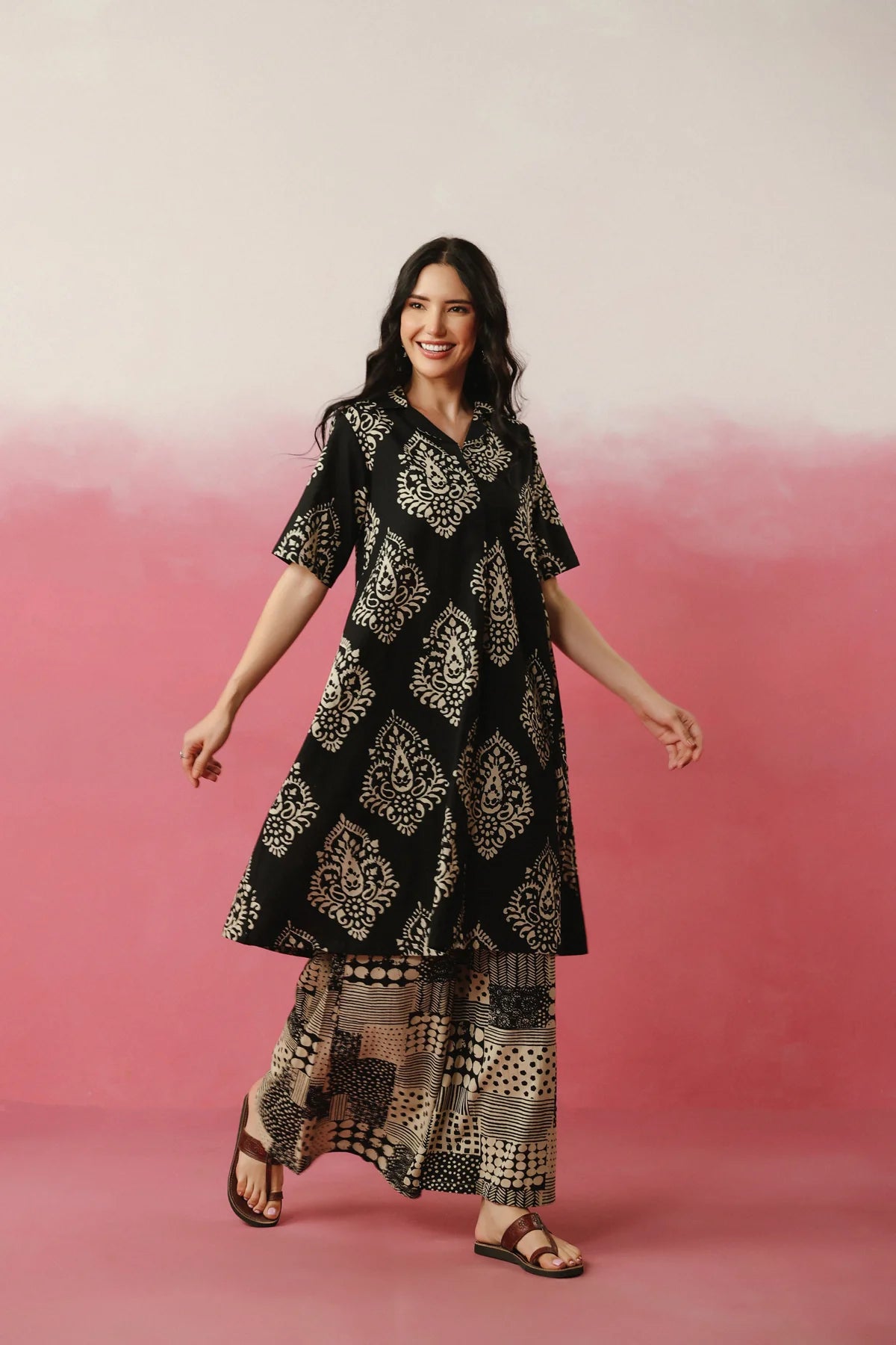 Black Printed Relaxed Fit Kurta Set