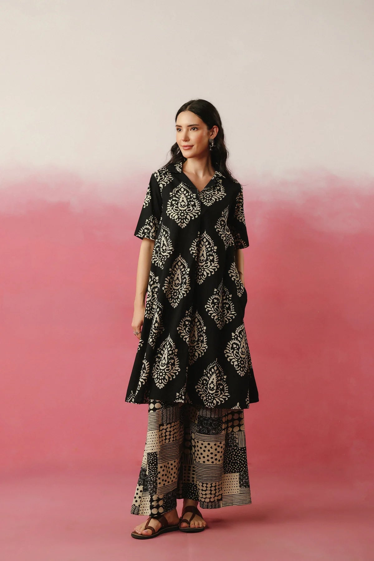 Black Printed Relaxed Fit Kurta Set