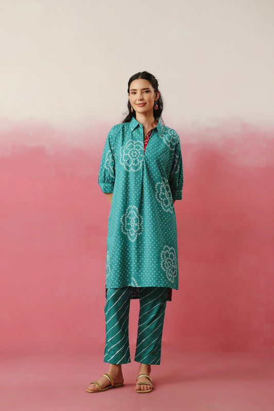Green Bandhej Printed Co-ord Set