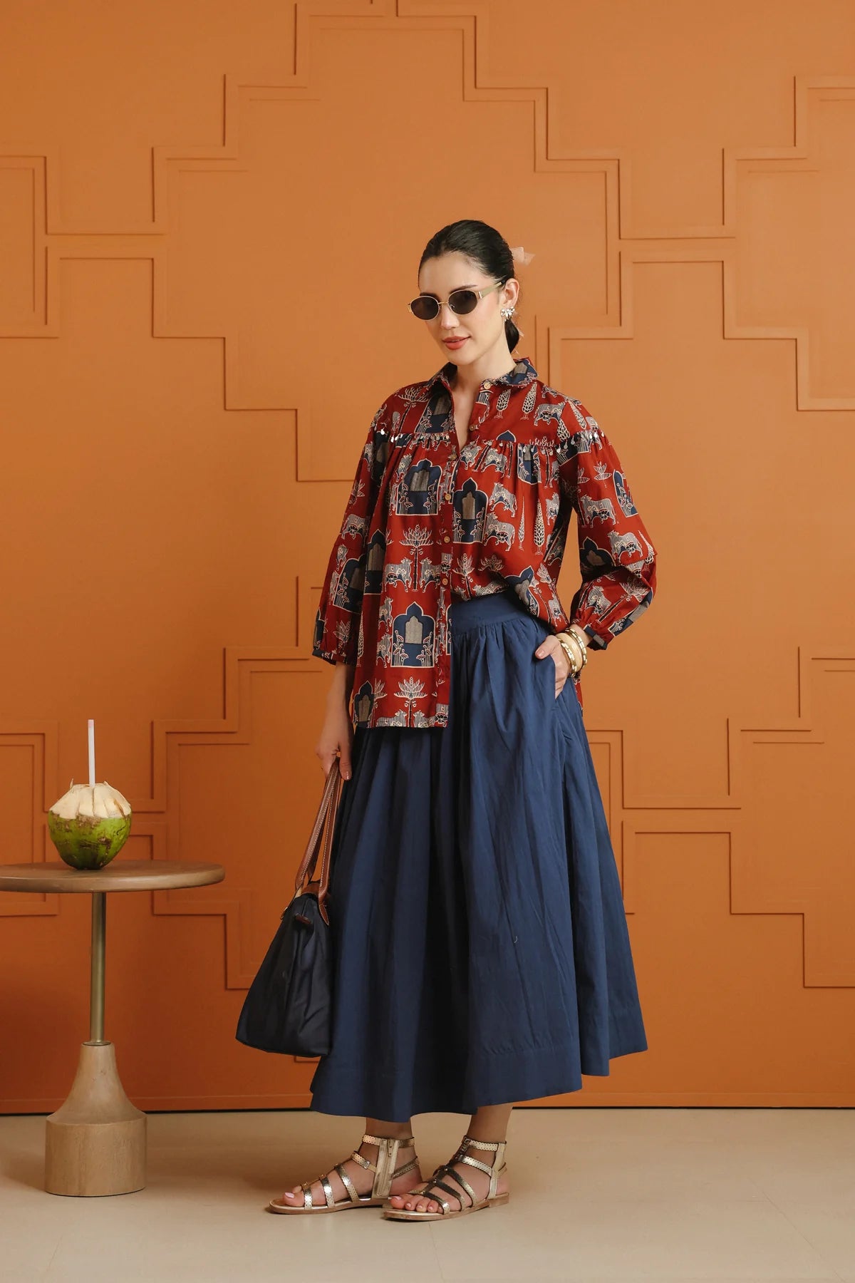 Maroon Ethnic Cotton Shirt With Embellished Yoke