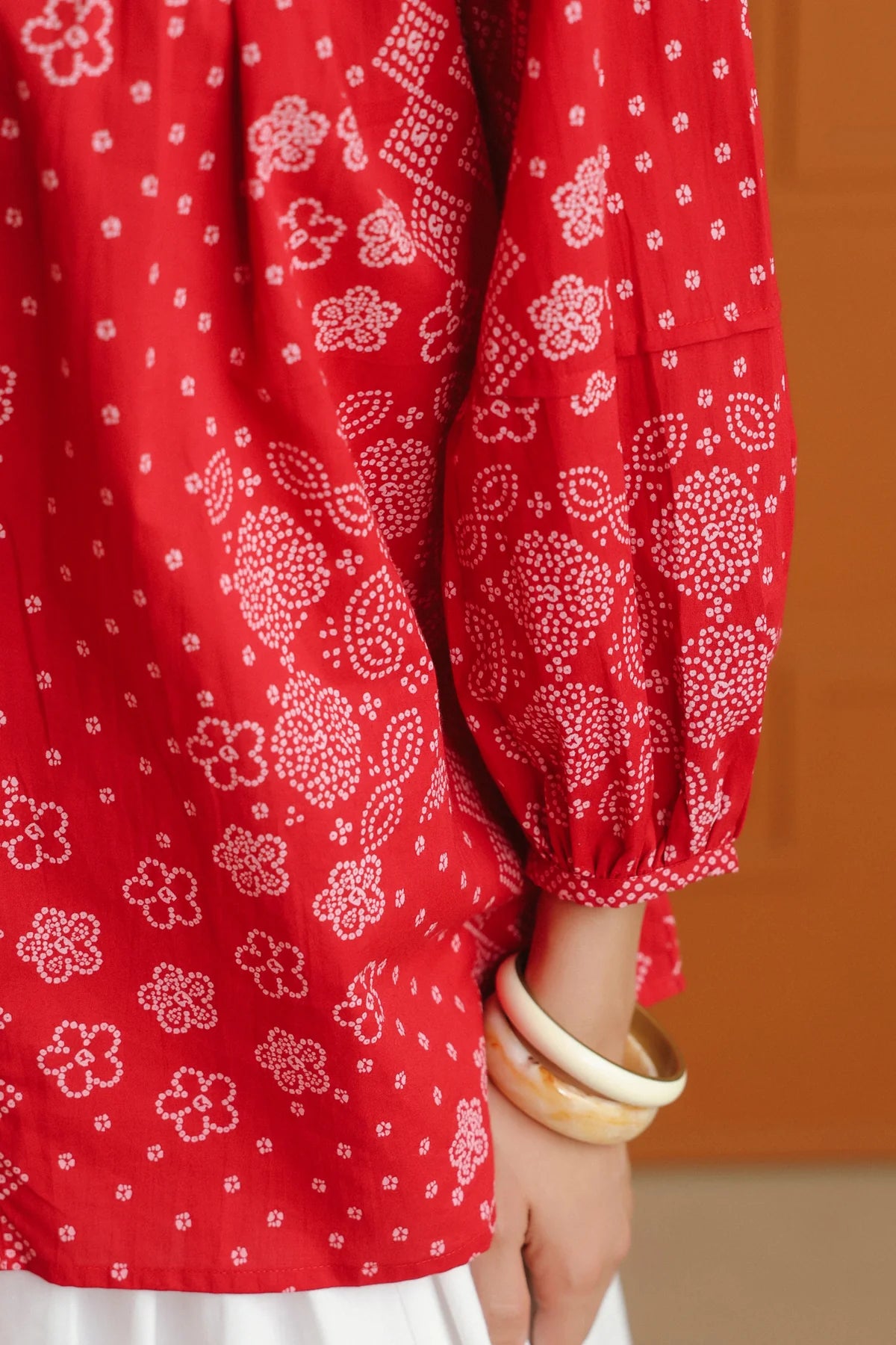 Light Pink Bandhej Ethnic Printed Cotton Shirt With Embellished Yoke