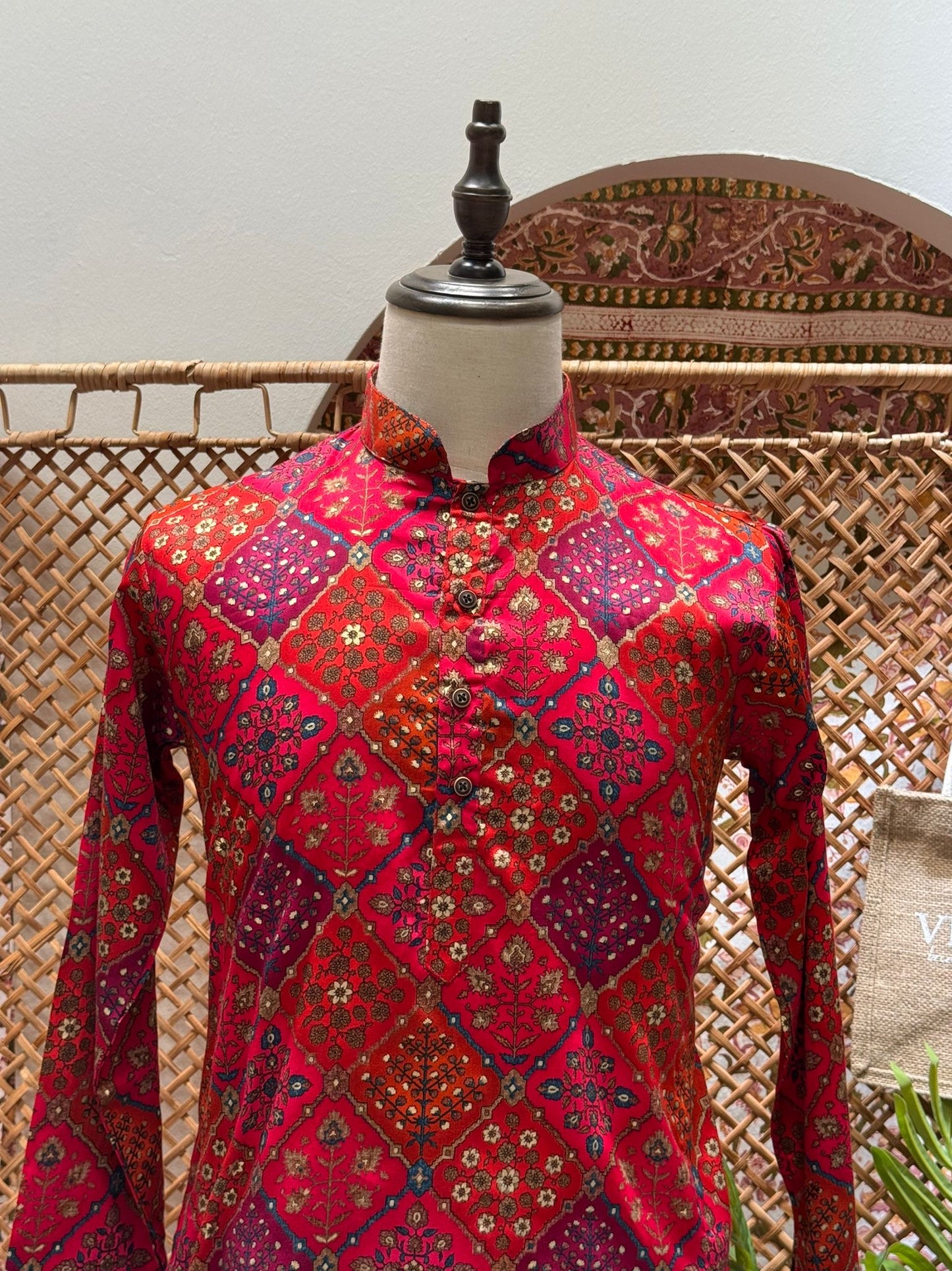 Red Patchwork Long Kurta