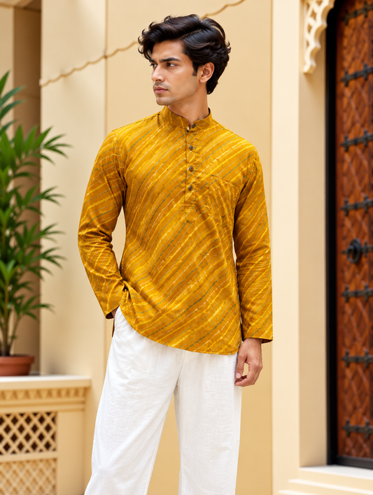 Mustard Striped Short Kurta