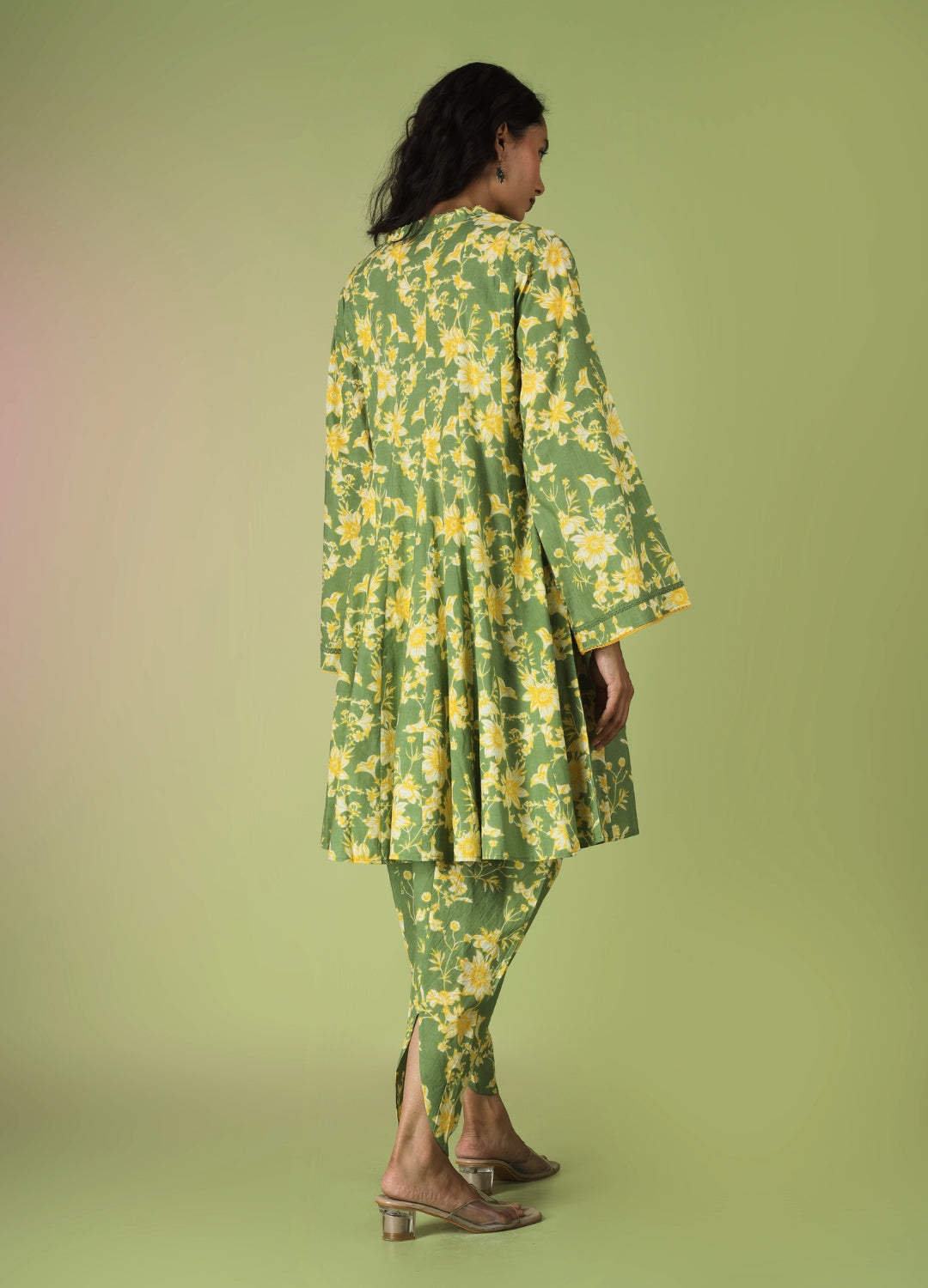 Green Printed Short Kurta with Tulip Pants