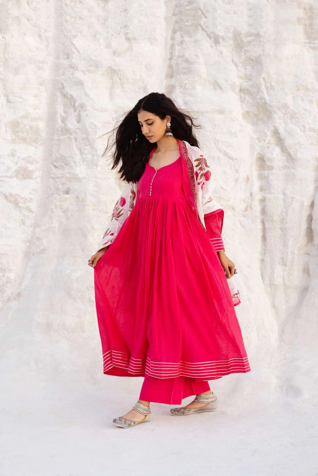 MUL COTTON MAGENTA PINK ANARKALI SET