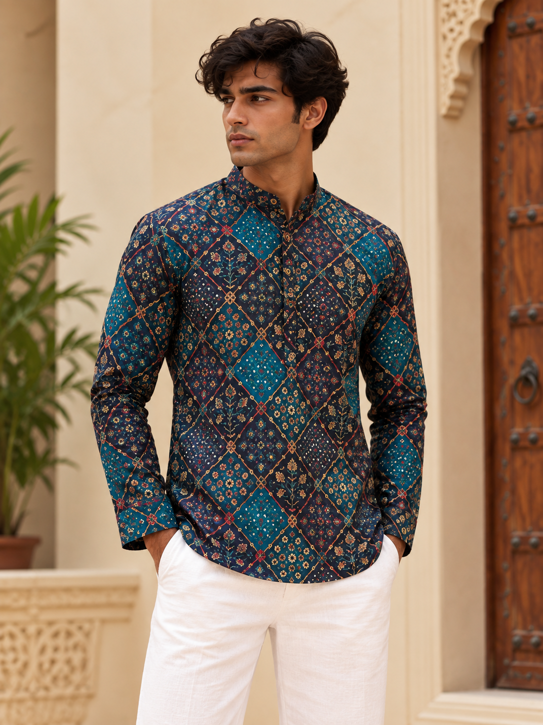 Blue Patchwork Short Kurta