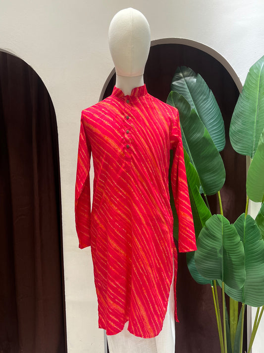 Red/Pink Printed Long Kurta