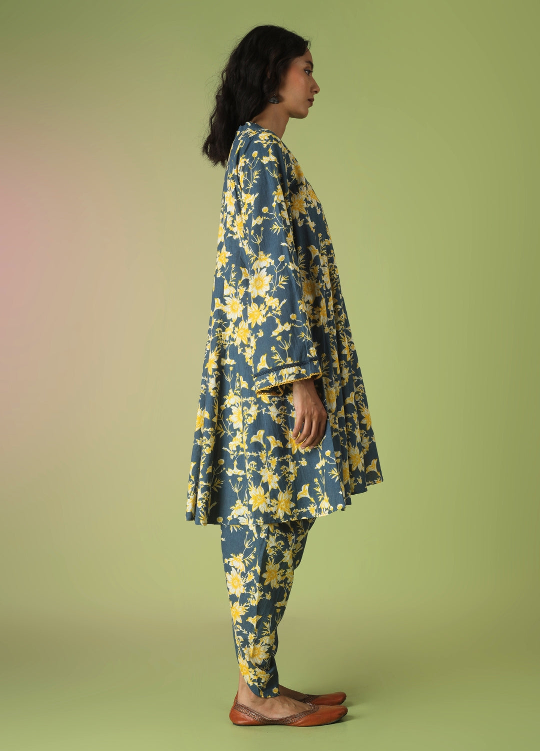 Blue Short Kurta with Tulip Pant Suit Set
