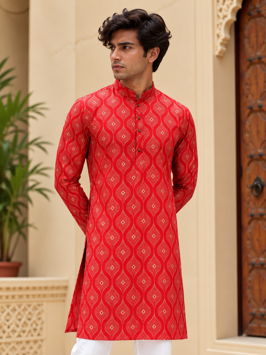 Red Bandhani Long Kurta