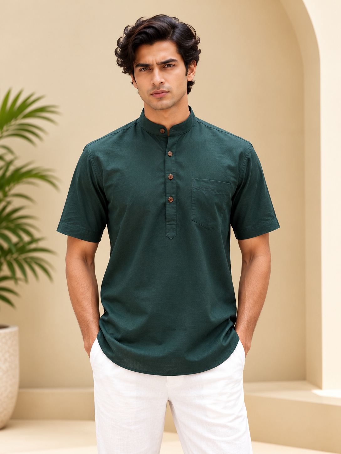 Dark Emerald Kurta with Pocket
