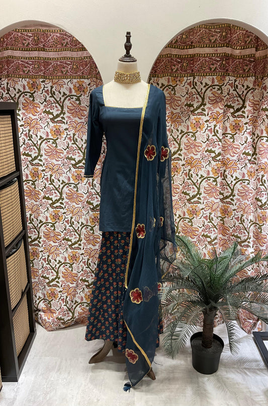 Midnight Blue Sharara Sleeved Set