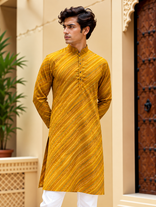 Mustard Striped Long Kurta
