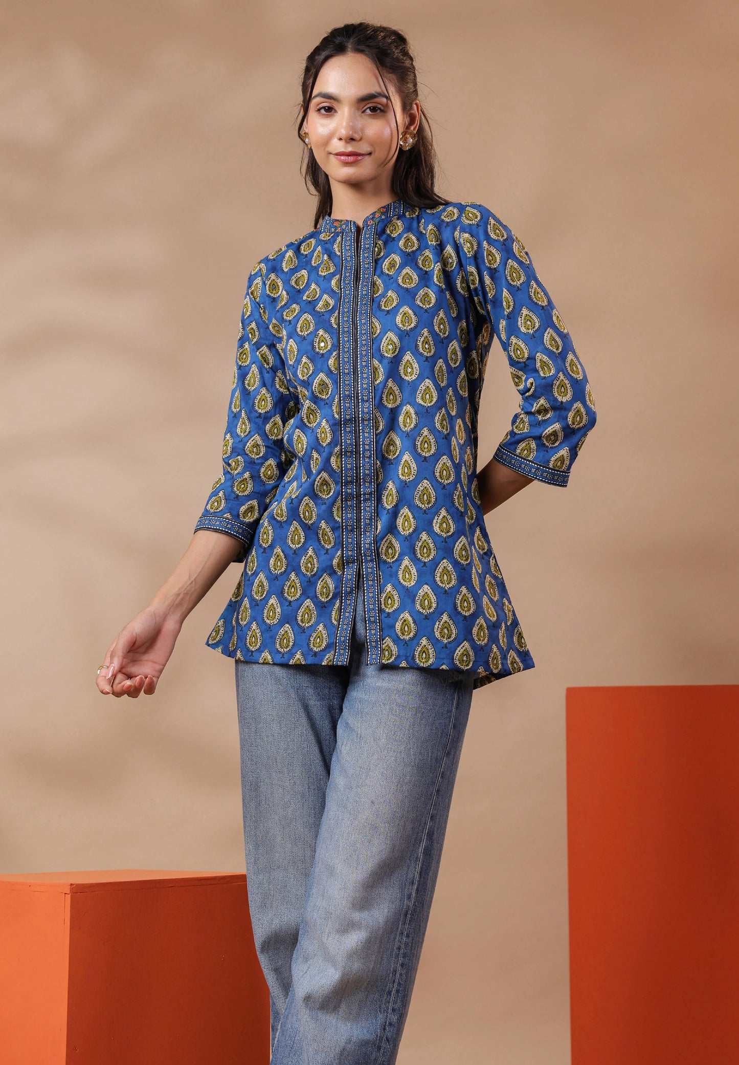 Blue Printed Cotton Top