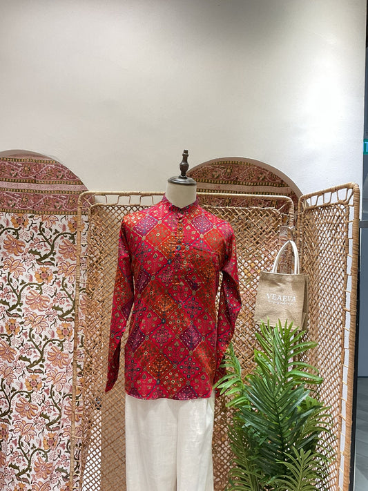 Red Patchwork Short Kurta