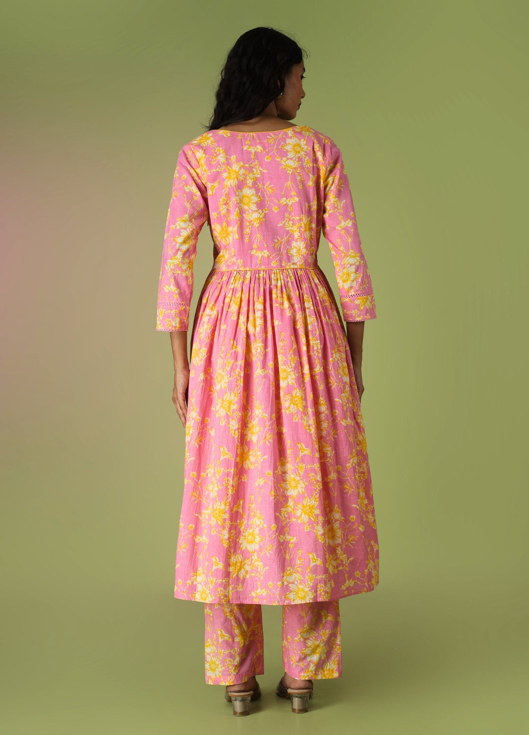 Pink Printed Cross Anarkali Suit Set