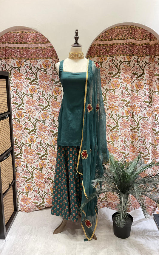 Teal Sharara Sleeveless Set