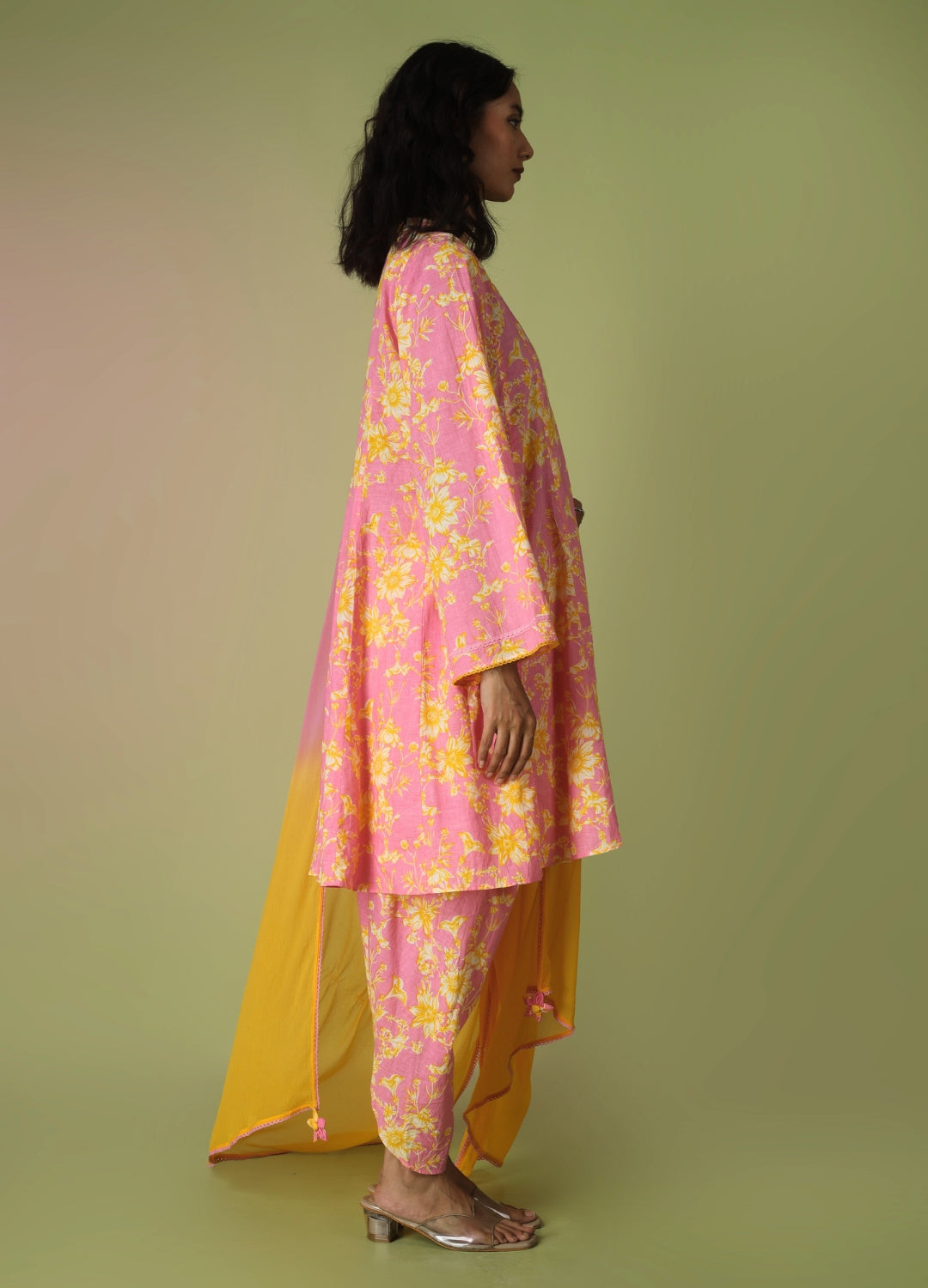 Pink Printed Short Kurta with Tulip Pants