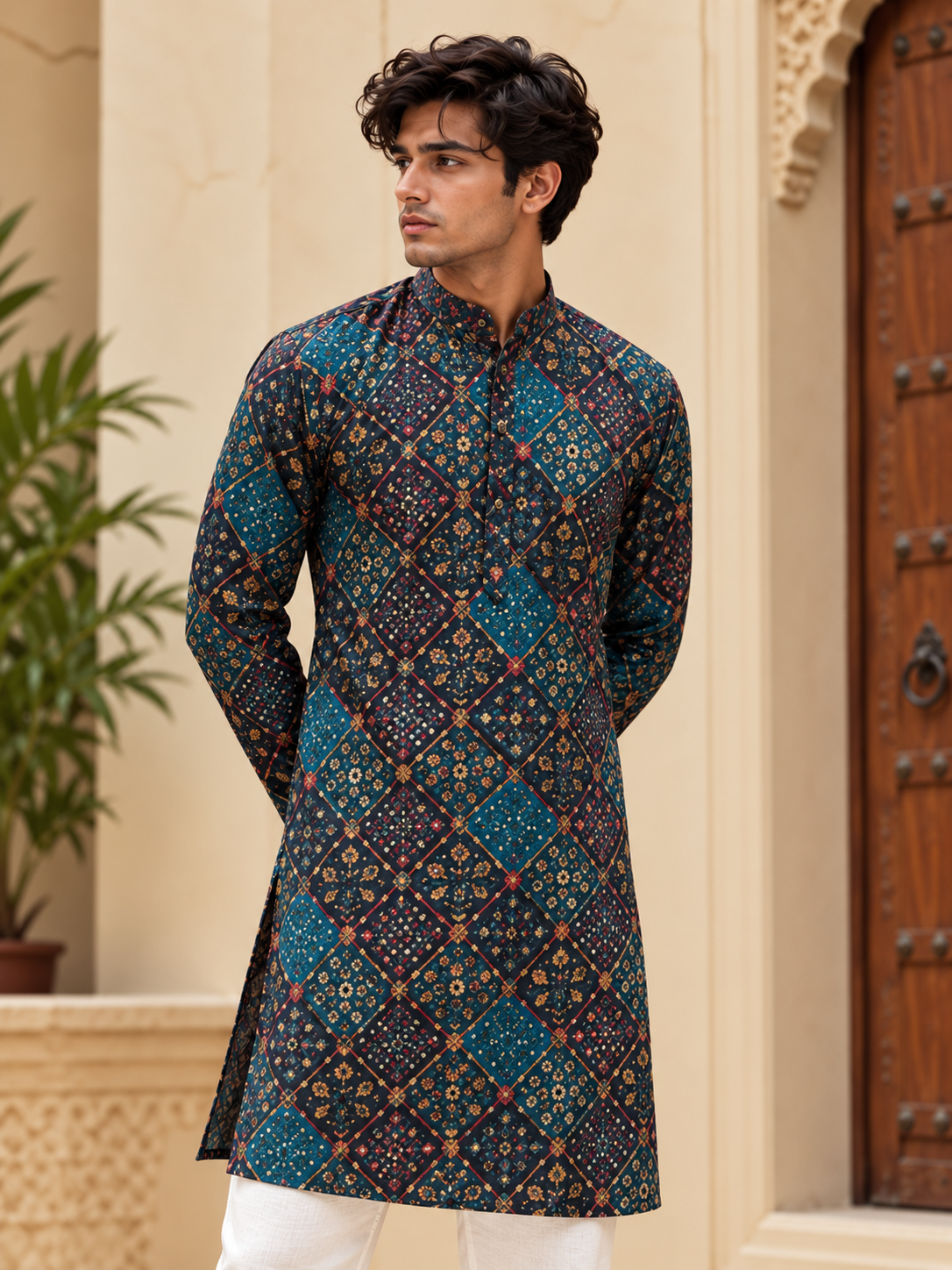 Blue Patchwork Long Kurta