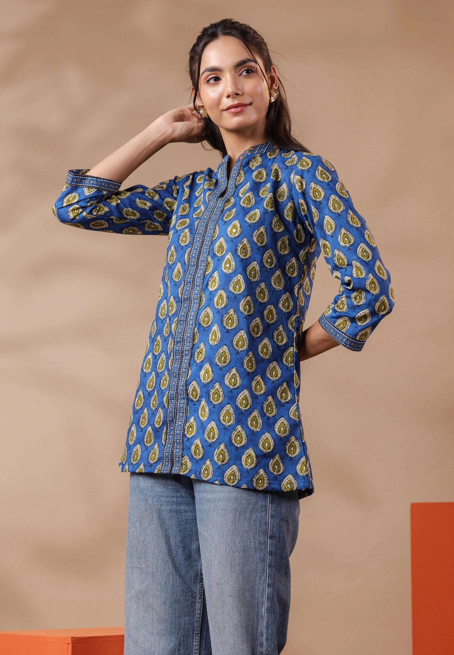 Blue Printed Cotton Top