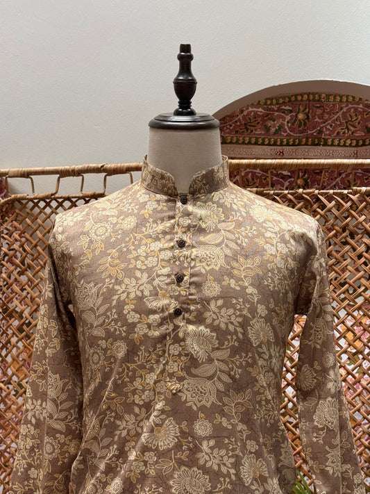 Brown Floral Long Kurta