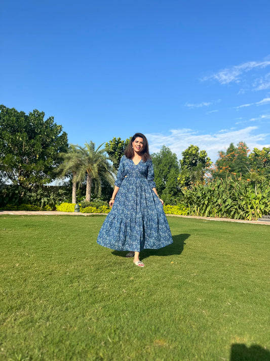 Indigo Elasticated Cutout Waist Dress