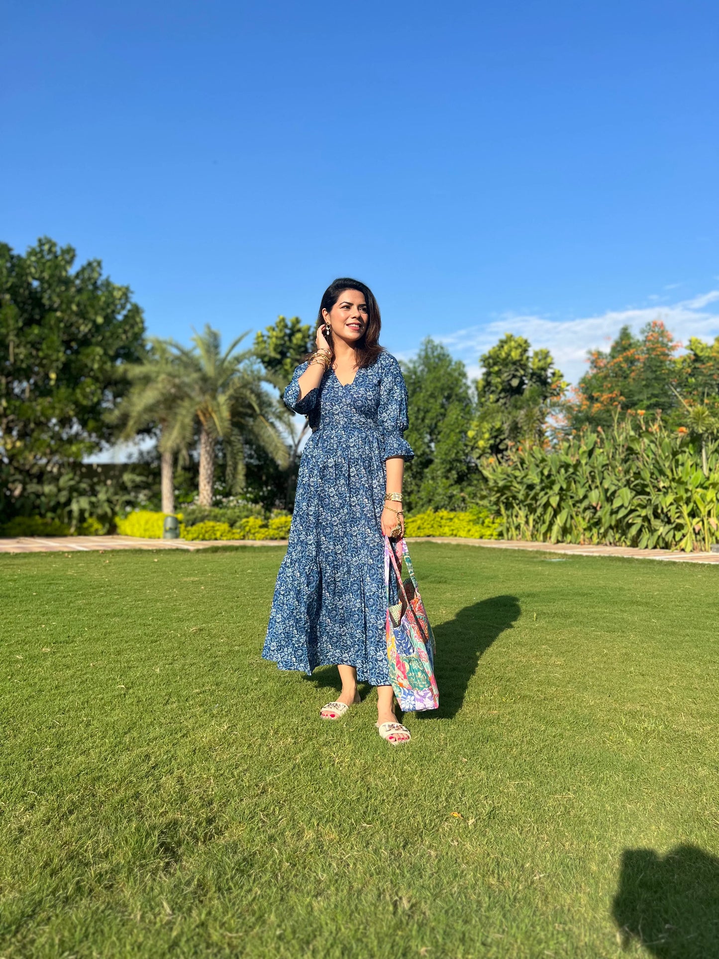 Indigo Elasticated Cutout Waist Dress