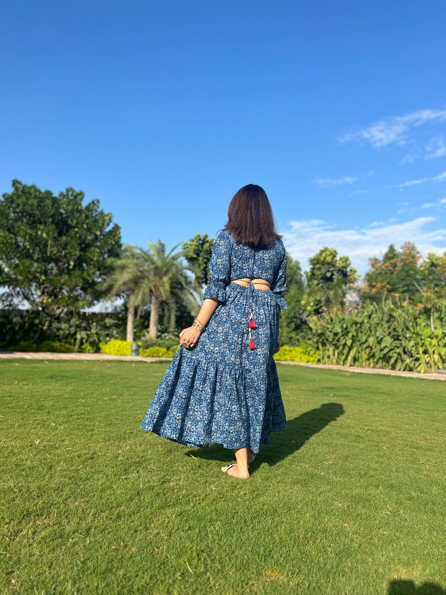 Indigo Elasticated Cutout Waist Dress