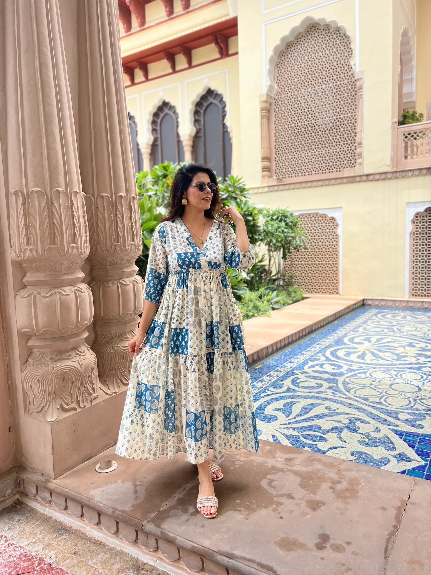 Off White Printed Cotton Dress