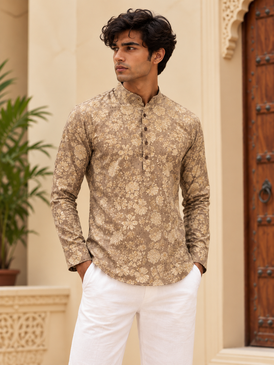 Brown Floral Short Kurta